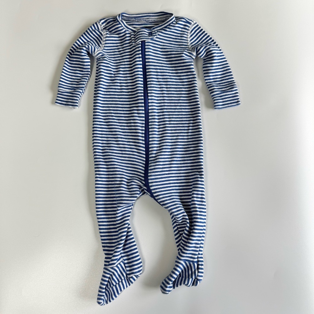 Bundle of Primary Footie Pajamas Size 0-3 Months Zipper Blue Stripes 100% Cotton - Picture 7 of 11